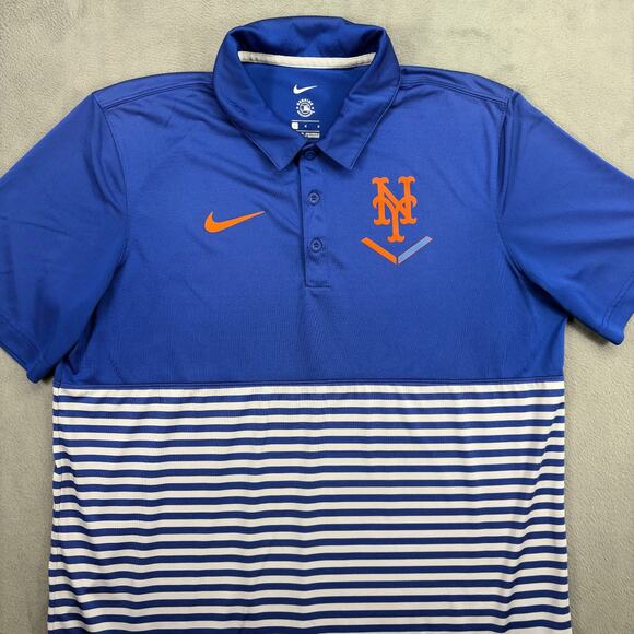 Nike NY Mets Polo Shirt Men's Large Blue Striped Performance Baseball Golfing - Picture 2 of 8